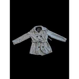 Riley & James Women's M Belted Collared Longsleeved Pea Coat, Grey, Black, White